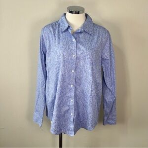 L.L. Bean Wrinkle-Free Floral Button Up Shirt Sky Blue Cotton Women's L 504317